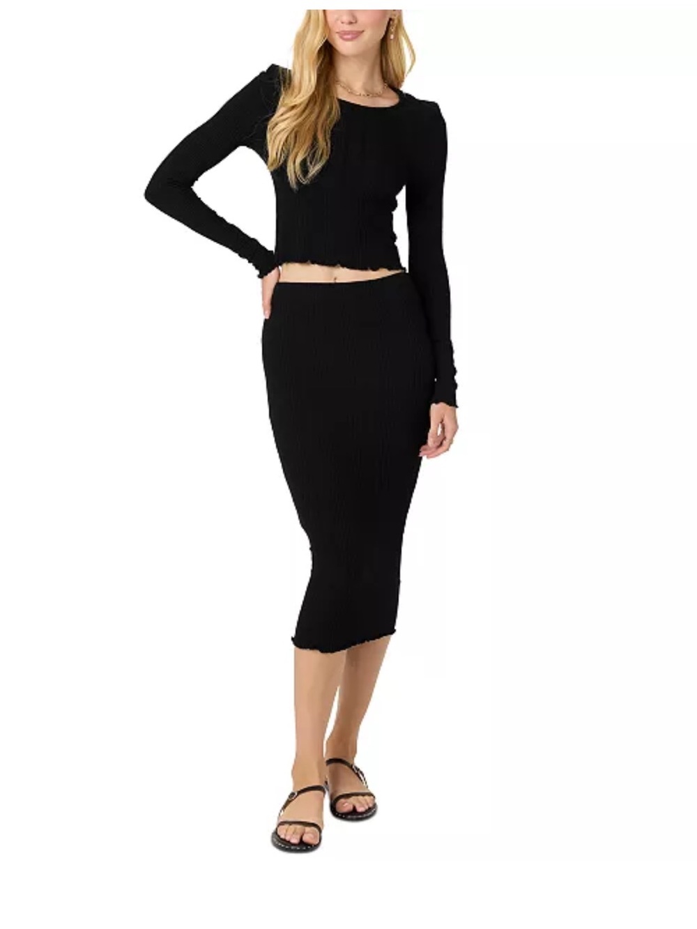 O'Neill Black Ribbed Knit Midi Skirt